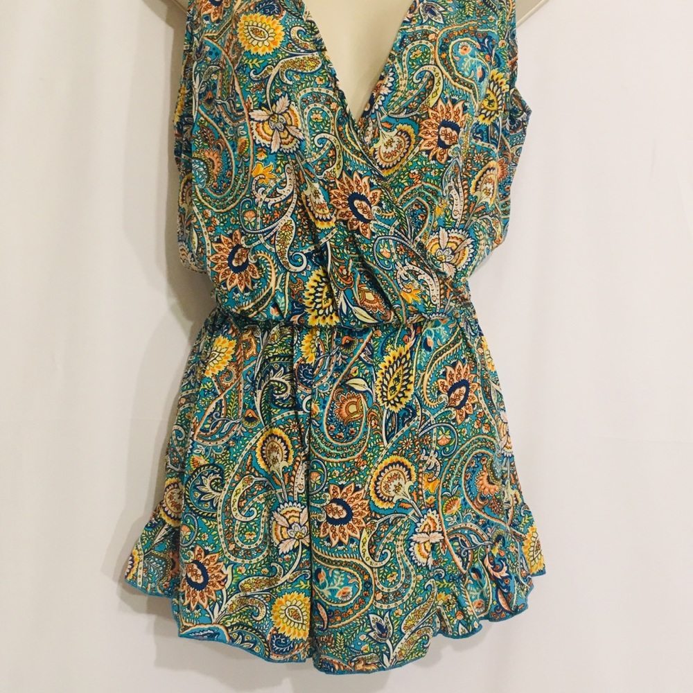 Turquoise Paisley Print Ruffle Romper Size S - Picture 8 of 9